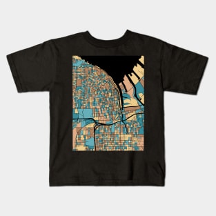 Tacoma Map Pattern in Mid Century Pastel Kids T-Shirt